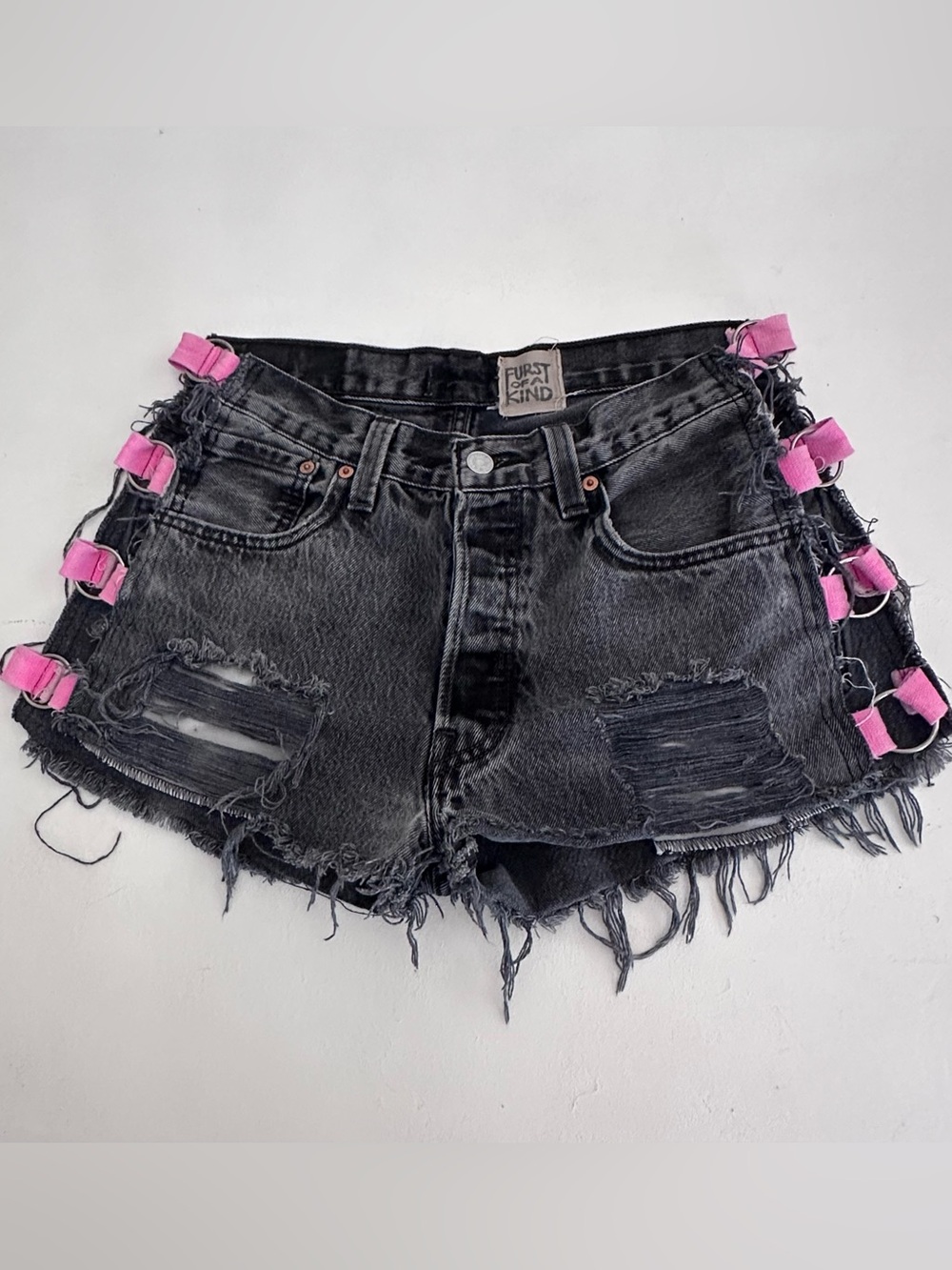 Furst of a Kind vintage Levi’s Black Denim Shorts w/Pink Side Detail